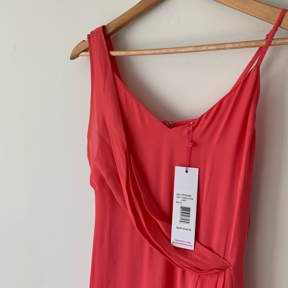 Parker Pippy Asymmetrical Silk Blend Coral Dress - Picture 4 of 8